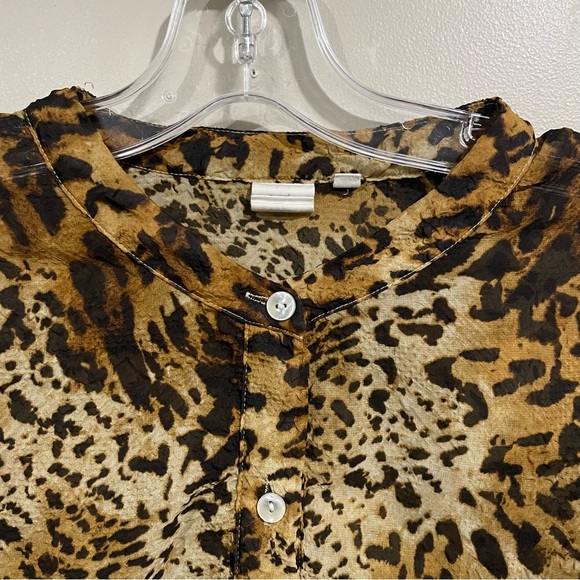 JONES NEW YORK Leopard print Long Button Down Shear Blouse - Picture 4 of 9